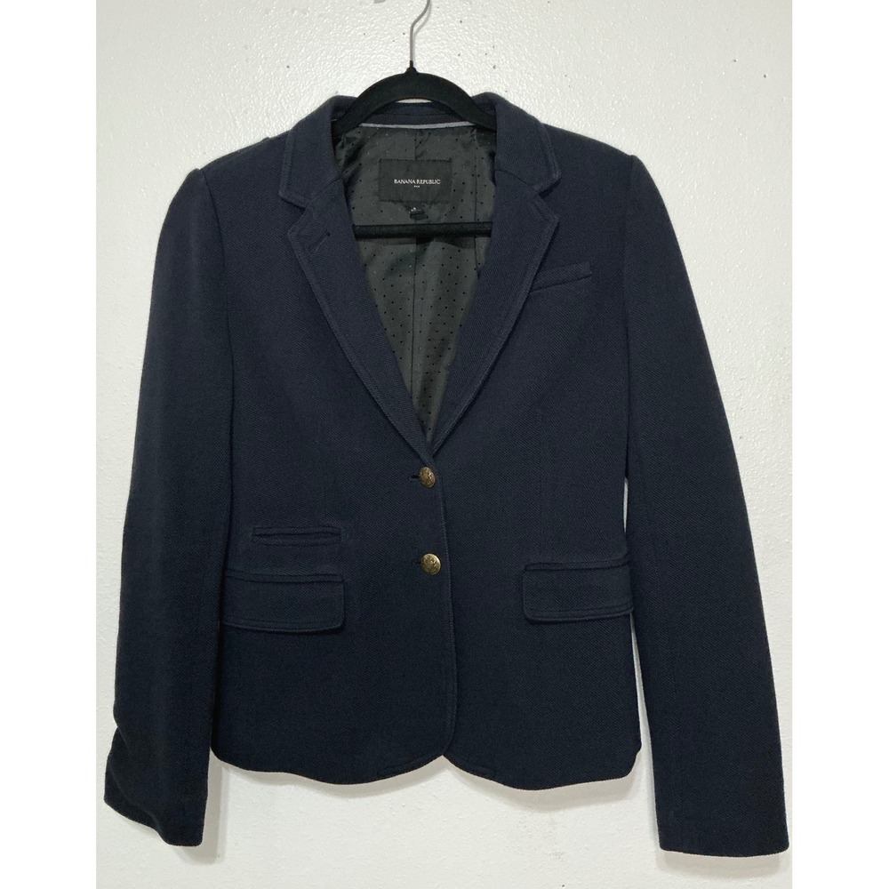 Banana Republic Navy Textured Blazer 6 Dark Academia Career Minimalist Workwear